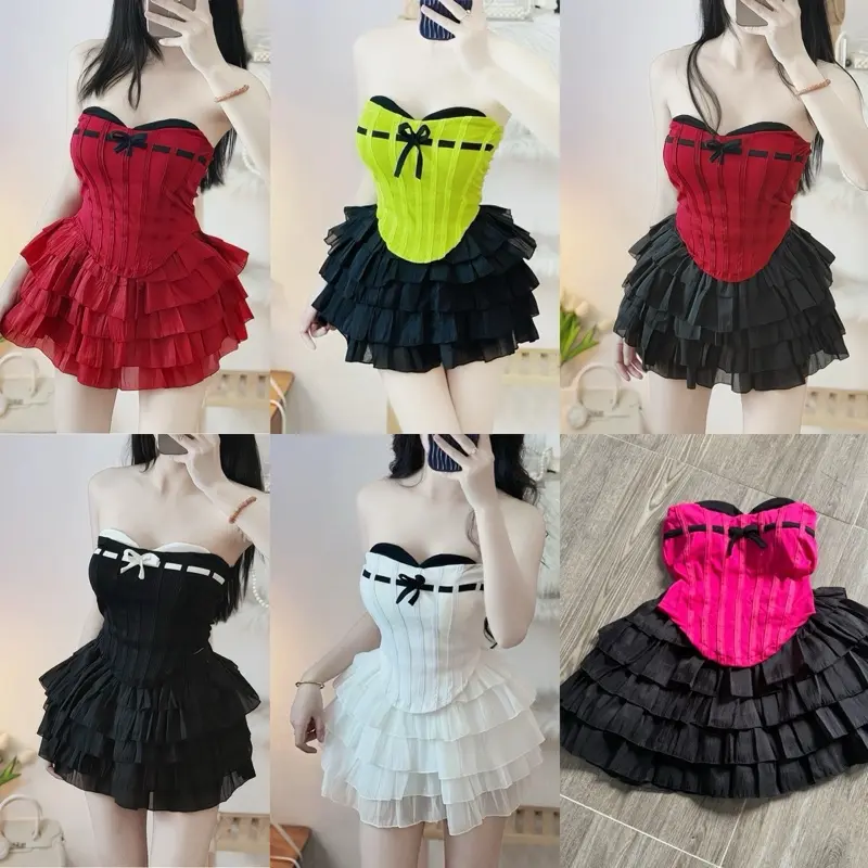Set áo cup nơ phối chân váy voan tầng xoè _VEEMEEHOUSE