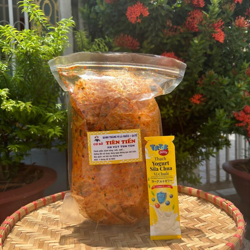 500g bánh tráng lá tôm trộn sa tế siêu ngon thơm Tự nhiên + thanh thạch Vị trái cây Ăn Vặt Cay