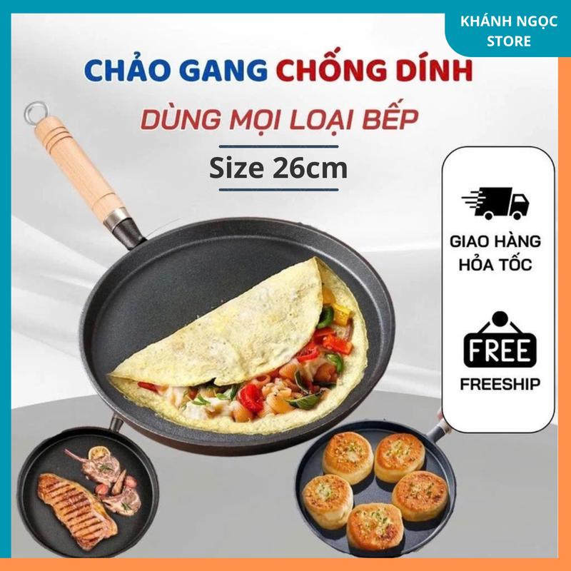   Size to 26cm  Chảo Gang Chống Dính Chảo Gang Đúc Bánh Xèo Chảo Rán Chống Dính Size 26cm Dùng Được Tất Cả Loại Bếp 