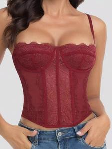 Top de corsé de encaje sexy para mujer - Faja para cintura, bustier, bralette sin espalda, ajustado, corto