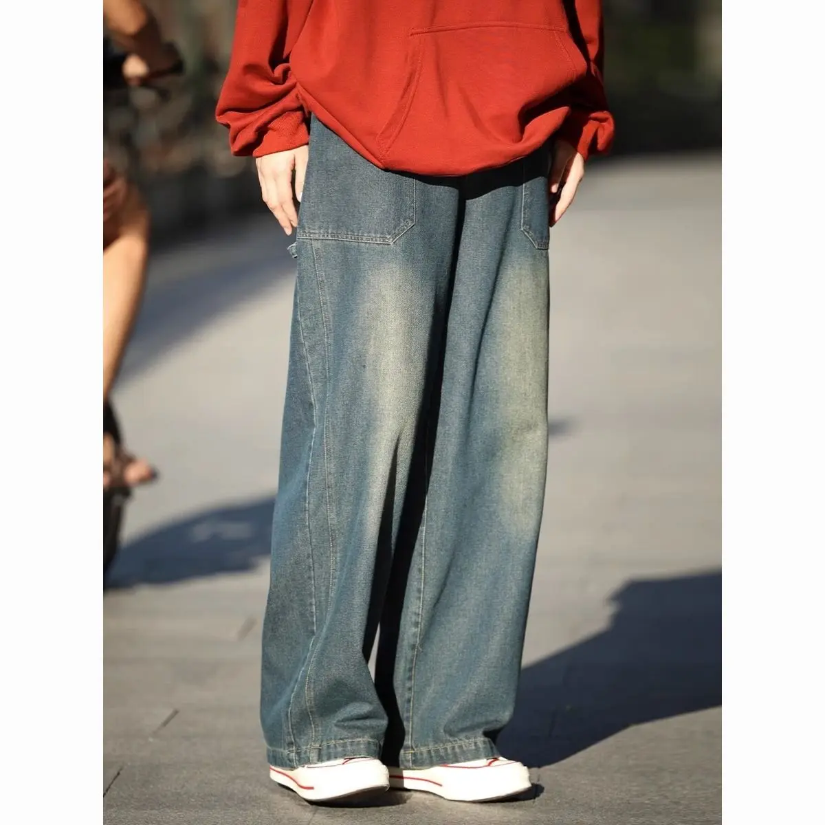 【Wide leg pants】Japanese Style Patchwork Retro Pants Men's Straight High Street Loose Wide Leg Jeans Men's Fashion Brand Casual Drape Spring and Autumn