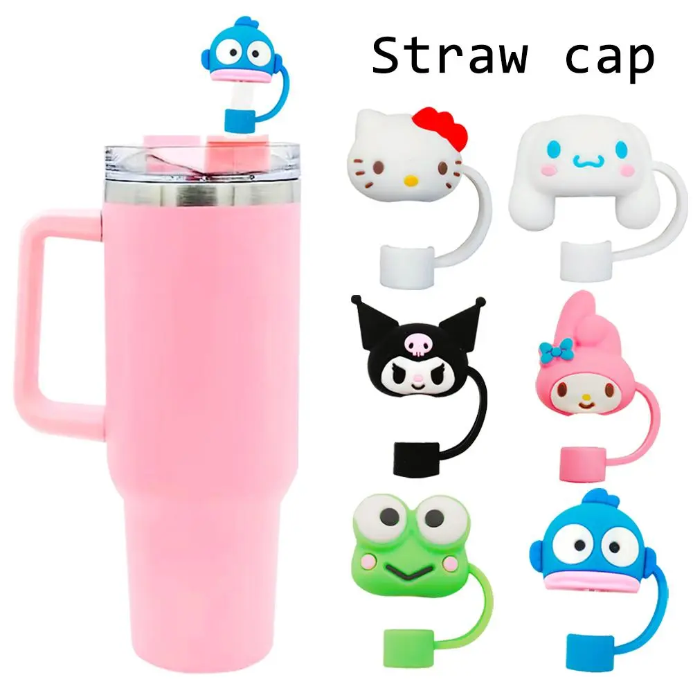 10mm Straw Cap Cartoon Hello Kitty My Melody Kuromi Decorative Cover Cinnamoroll Cute Cup Straw K5U2