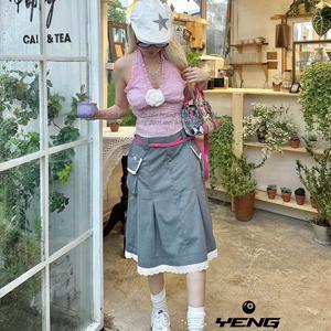 [YENG SYSTEM] Chân váy lửng phối ren SWEET thiết kế túi hộp cho nữ, phong cách y2k Women