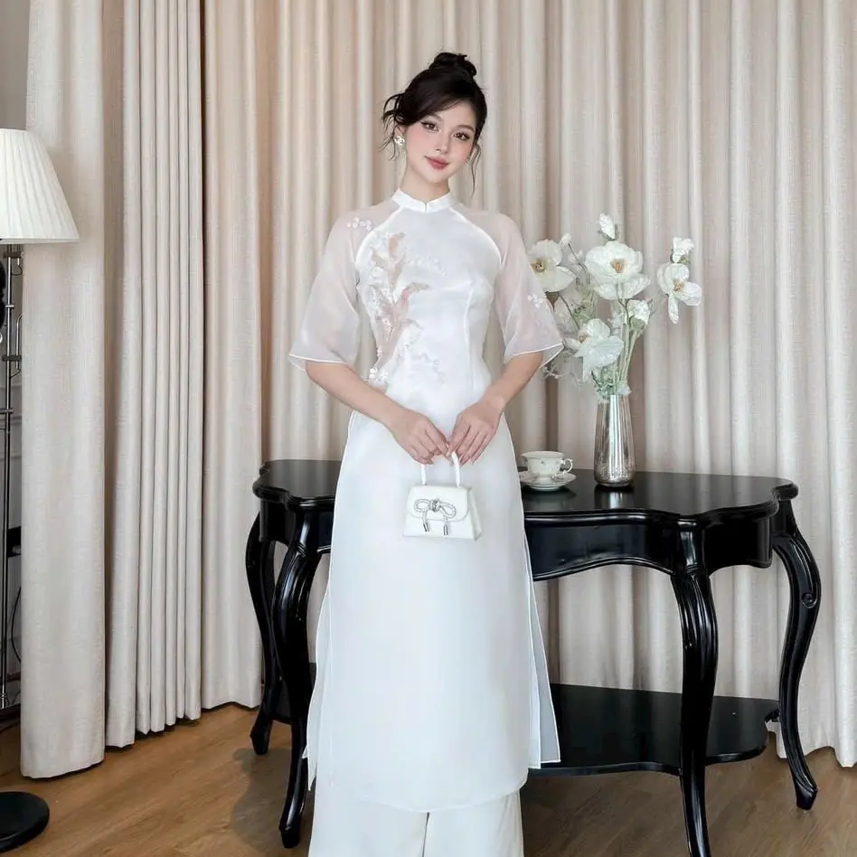 Áo dài cách tân Linh Lan trắng đi tiệc, đám cưới, đám hỏi