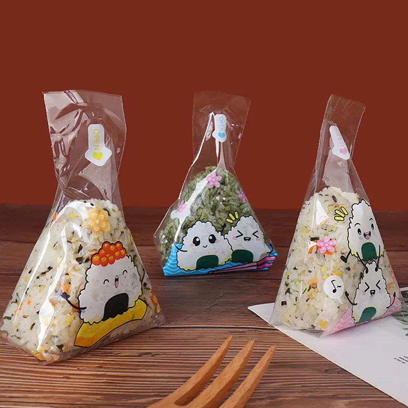 Túi Đóng Gói Cơm Nắm Hình Tam Giác Hoạt Hình Dễ Thương, 100 Chiếc, Túi Khuôn Sushi Rong Biển, Phụ Kiện Bento Sushi, Túi Sushi Cơm Nắm Rong Biển