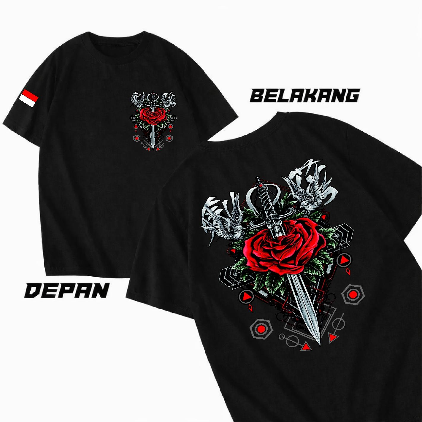 Hyb Kaos Wanita Pria Sword And Rose kata2 VIiral Crew Neck Kaos Pria Kaos Wanita Unisex Bahan Katun Kaos Polos Putih Hitam Kaos Jumbo