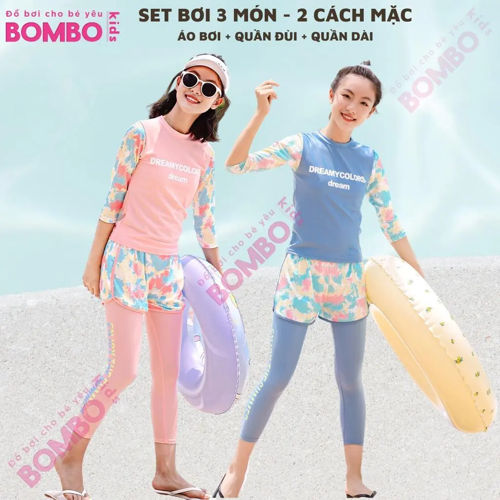 Đồ Bơi Bé Gái Tay Dài Quần Dài Chống Nắng| SET bơi tay dài 3 món 3 cách mặc siêu CUTE