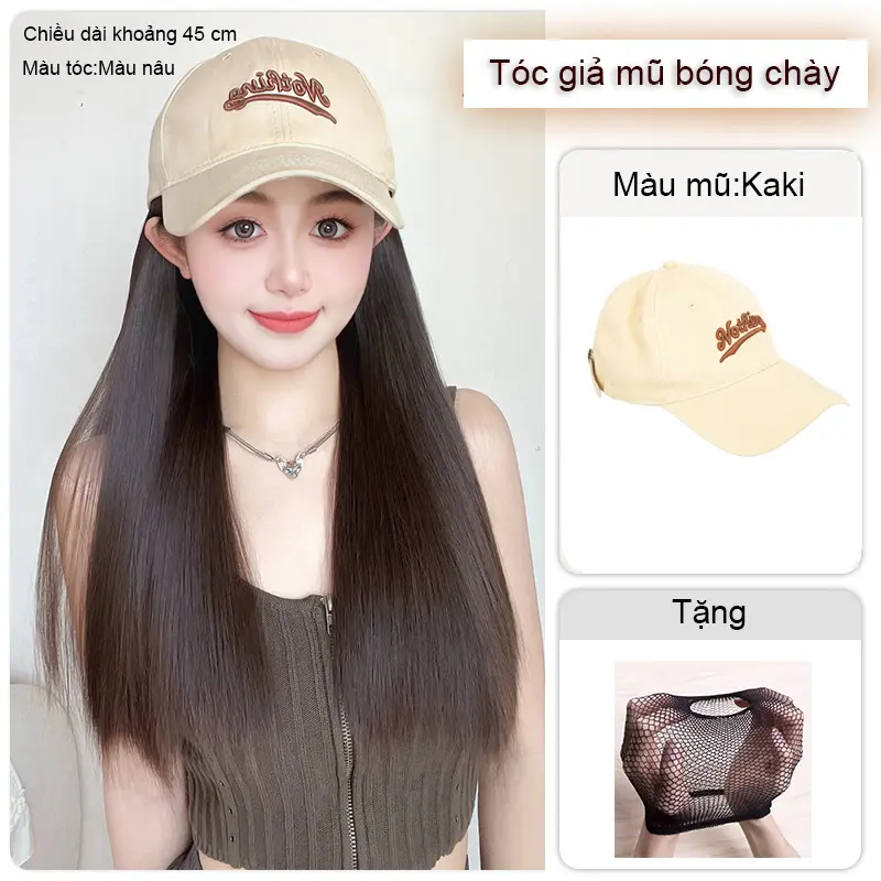 Nothing Mũ Lưỡi Trai Kèm Tóc Giả Xoăn Dài Tự Nhiên Không Đường May Dễ Thương Có Thể Điều Chỉnh Cho Nữ Wig 7