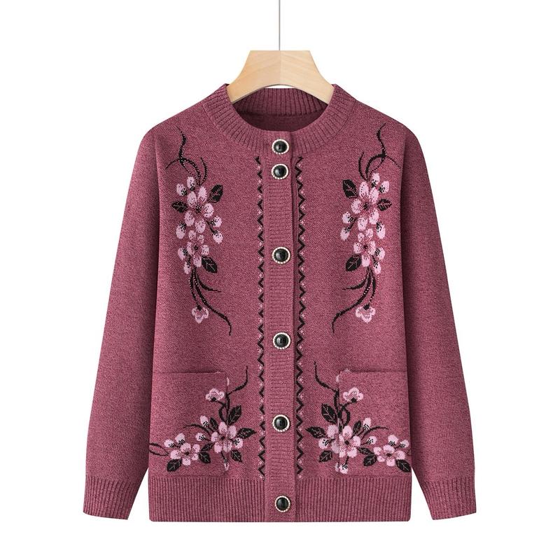 Áo  cardigan len trung niên cài cúc tay dài cho mẹ chất liệu len dệt kim mềm mịn Top Women Xanh Sen Voi 2