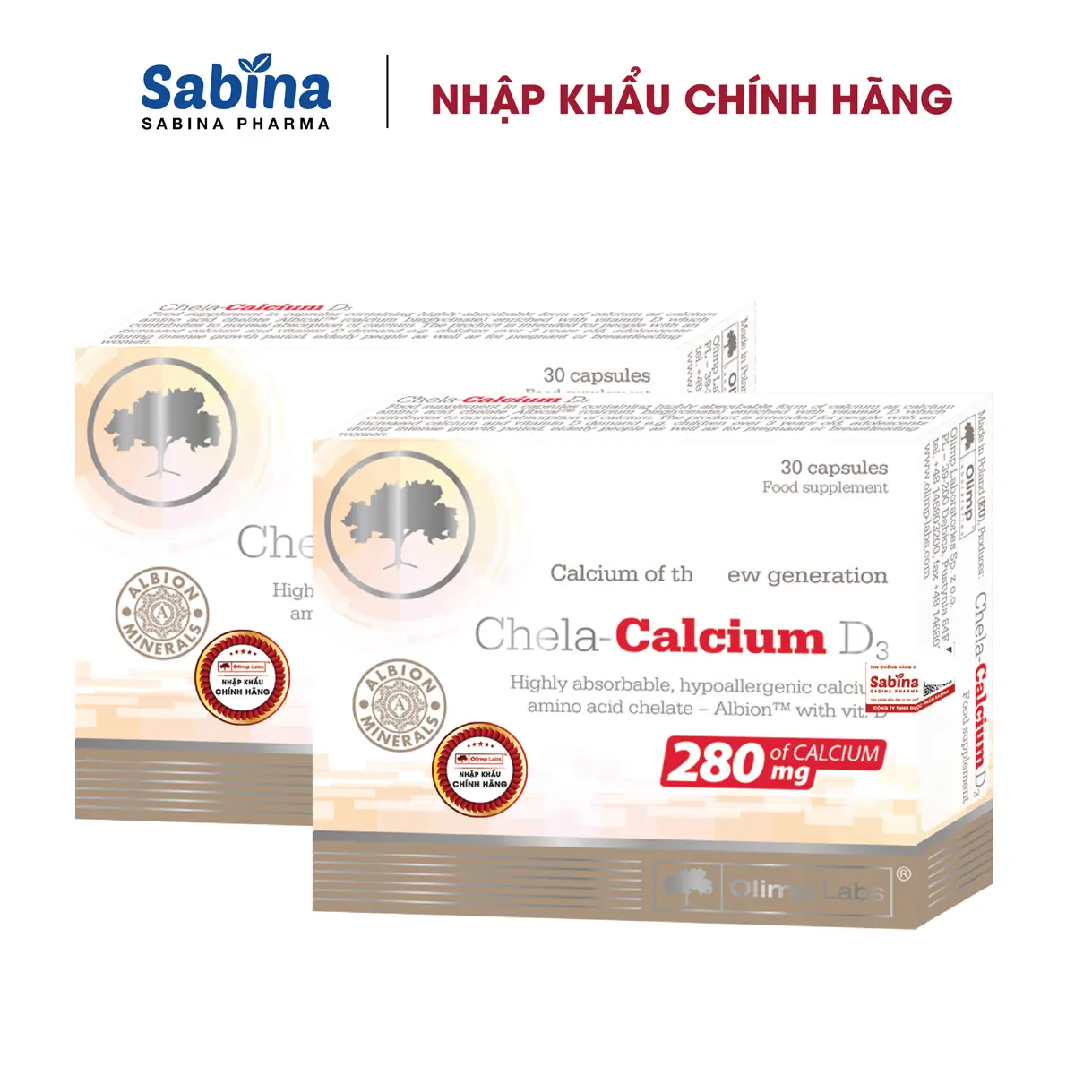 2H Canxi Chela Calcium D3 dạng canxi Chelate Albion - Thực phẩm bảo vệ sức khoẻ cho mẹ bầu và sau sinh 36.6g-Olimp Labs
