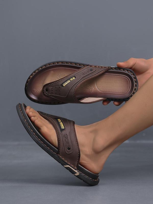 Men's Casual PU Leather Slide Sandals, Non-slip Beach Shoes, Fashionable Barefoot Shoes for Daily Wear, Boy 8