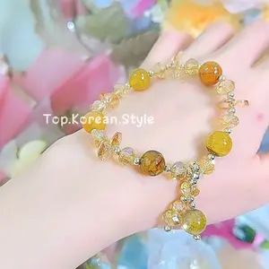 Gelang batu Naga Golden Healing Hematoid gradasi elastis untuk lengan kecil - jumbo premium gaya wanita korea