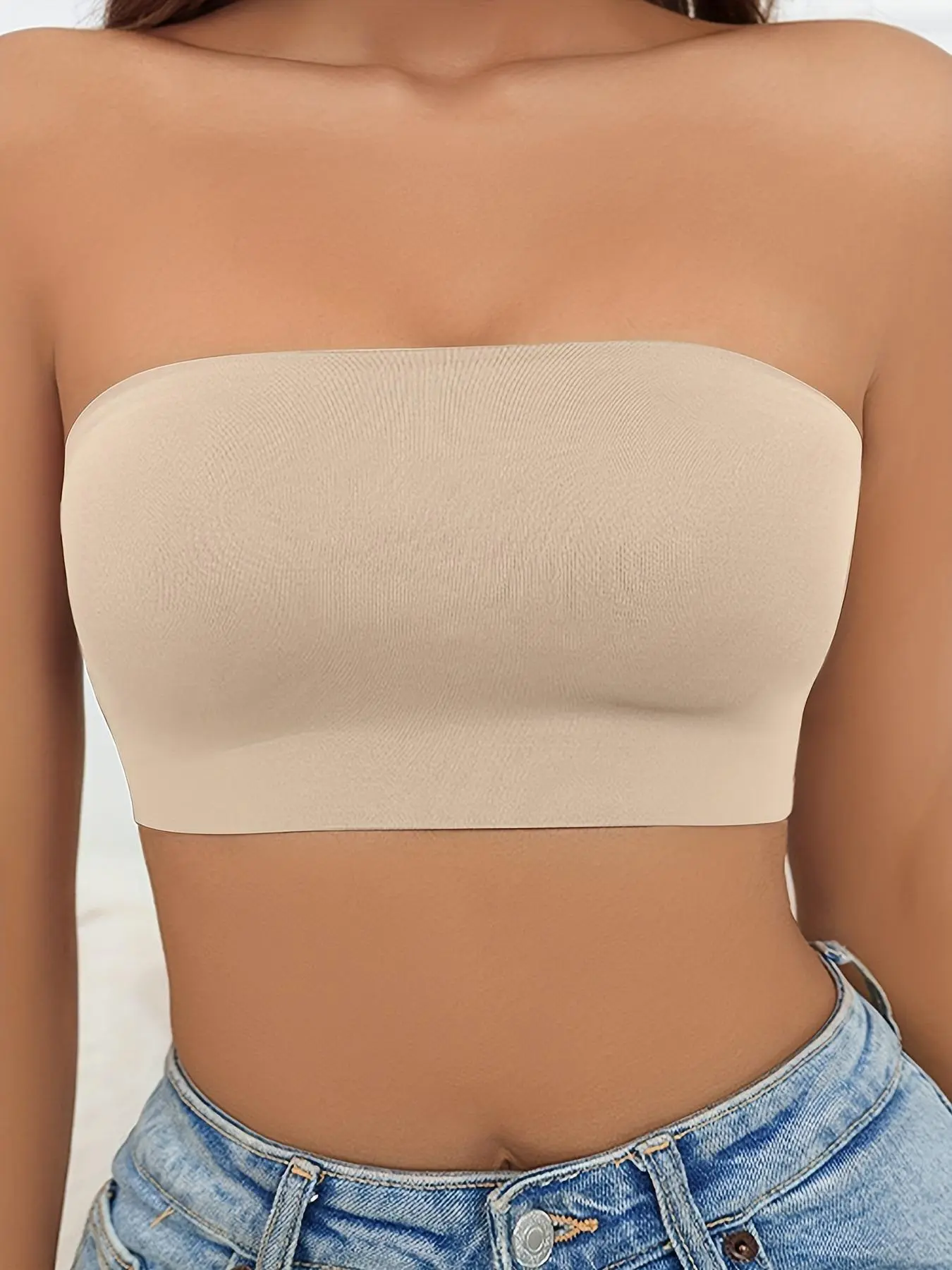 Women's Solid Color Wireless Bandeau Bra, High Stretch Comfortable Breathable Seamless Strapless Bra, Women's Lingerie for All Seasons