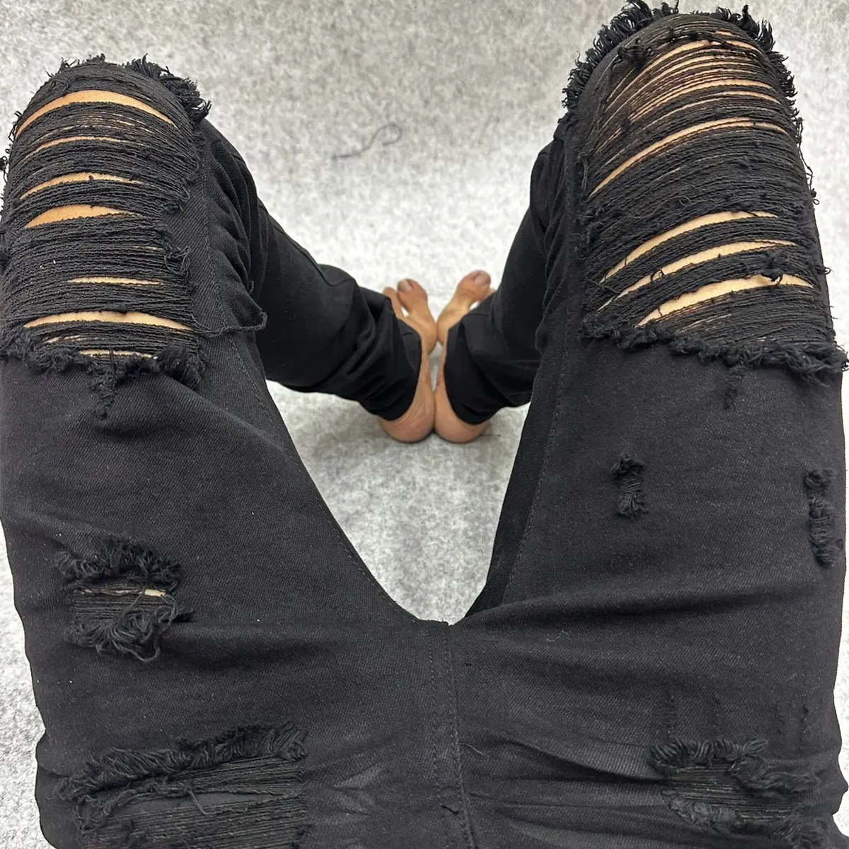 Rách nguyên sợi quần jean nam đen co dãn wash mềm mướt có ép 3D nhăn Menswear Kem Pants Jean Denim quanjeans  namsale jean  dx quần  jean