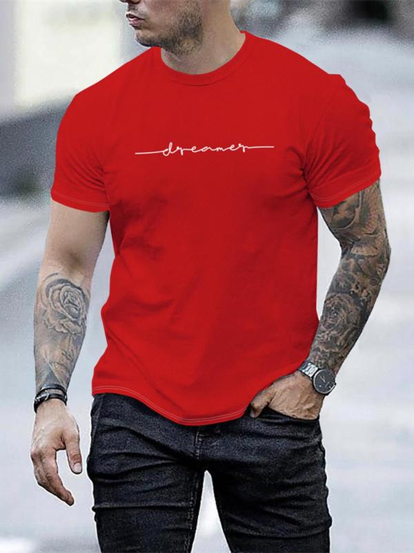 Men's Letter Print Round Neck Tee, Regular Fit Casual Short Sleeve Crew Neck T-Shirt for Summer, Fashion Men's Top for Daily Wear 3
