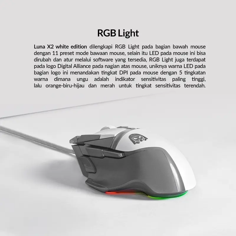 Mouse Gaming Digital Alliance Wired Ergonomic RGB Macro 10 Buttons Huano Switch Luna X2 2