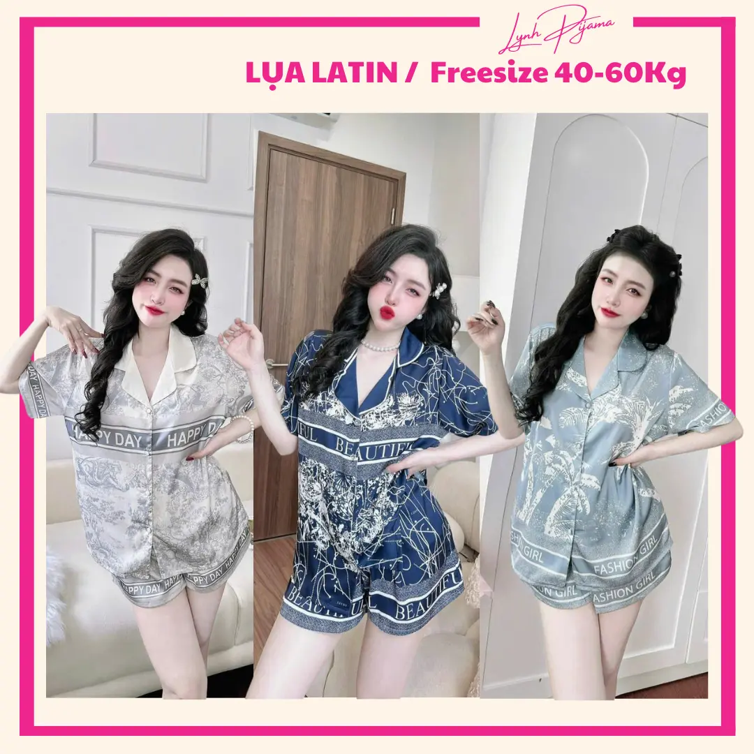 (40-60kg) Đồ Bộ Pijama Nữ Cộc Đùi Cổ Somi  Lụa Latin Cao Cấp Mịn Mát | Lynh Pijama Voi setdomac  nhaxinh