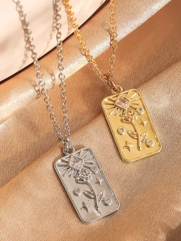 Rose Flower Carving Necklace, Fashionable Pendant Necklace for Women for Party, Daily Decor, Trendy All-match & Exquisite Jewelry for Birthday Gift 4