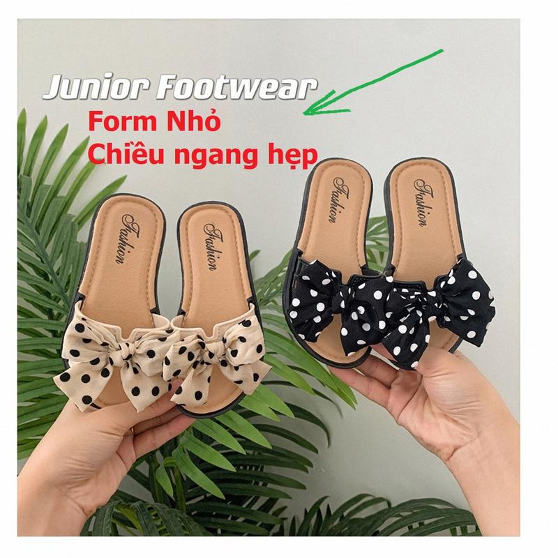 Dép Lê Bé Gái Nơ Vải Chấm Bi S24-S37, Nhựa PVC Mềm Êm Chân Dễ Thương cho Bé Gái