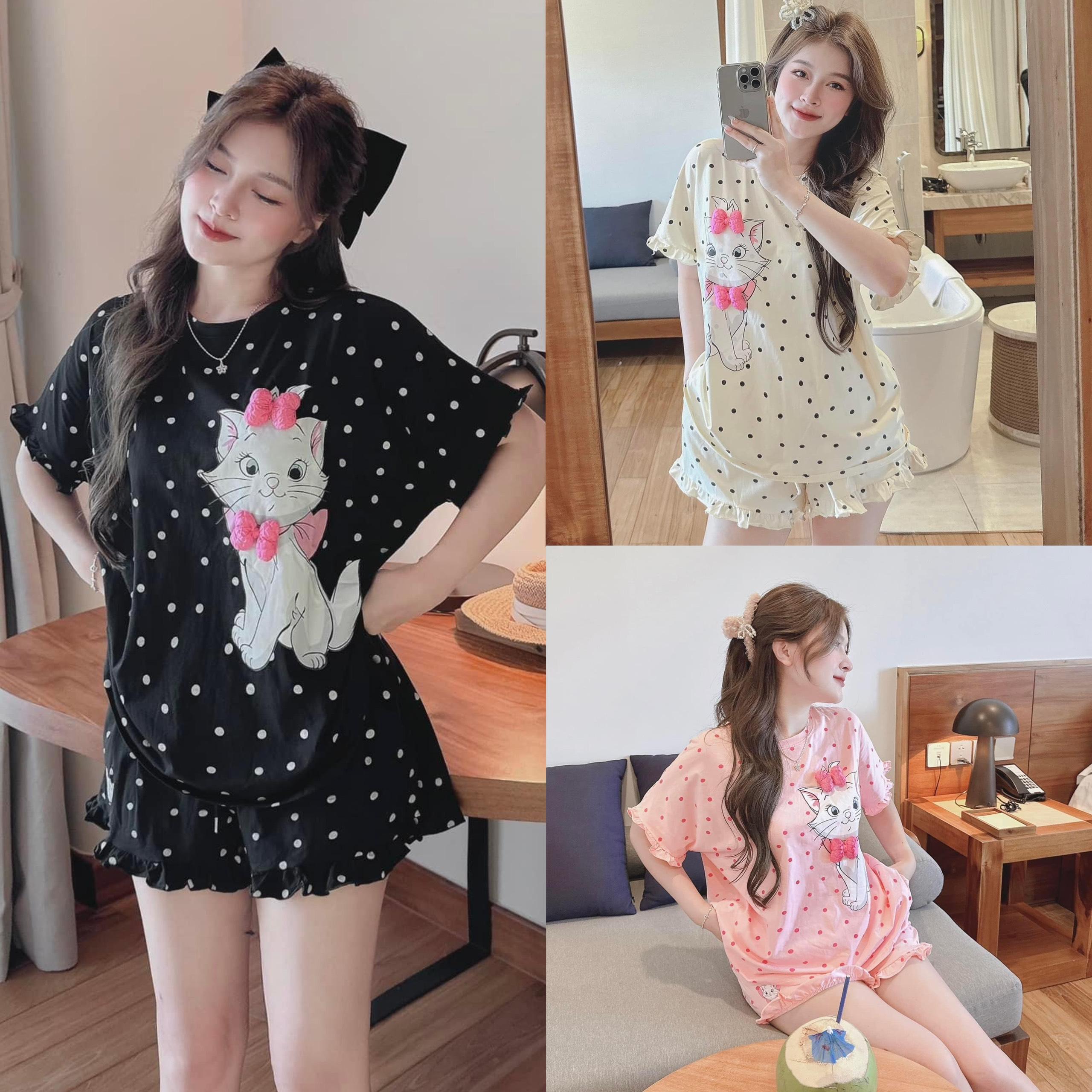 Bộ Quần Áo Thun Chấm Bi In Họa Tiết Size 50-100kg Thời Trang Nữ Có Bigsize - A.1355