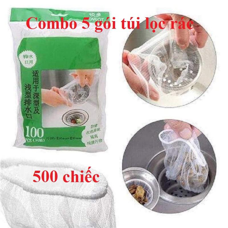Combo 500 Chiếc (5gói) Lưới Lọc Rác Nắp Thoát Nước Hố Ga, Túi Lọc Rác Thông Minh Cho Bồn Rửa Chén Chặn Rác Thoát Nước