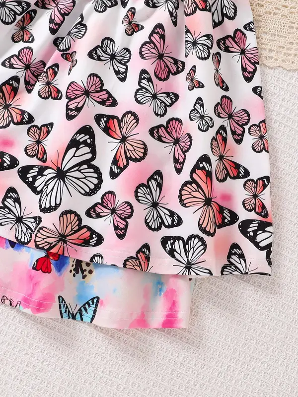 Girl's Butterfly Print Dress, Casual Butterfly Sleeve Round Neck Dress for Summer, Kids Clothes for Daily Wear,  Dresses for Summer 4