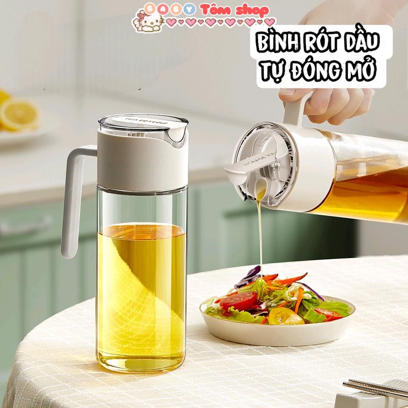Bình thủy tinh đựng dầu ăn nước mắm,hũ gia vị thủy tinh nắp kín chống ẩm,Baby Tôm đá bền binh dung vàng 470ml có nắp 0