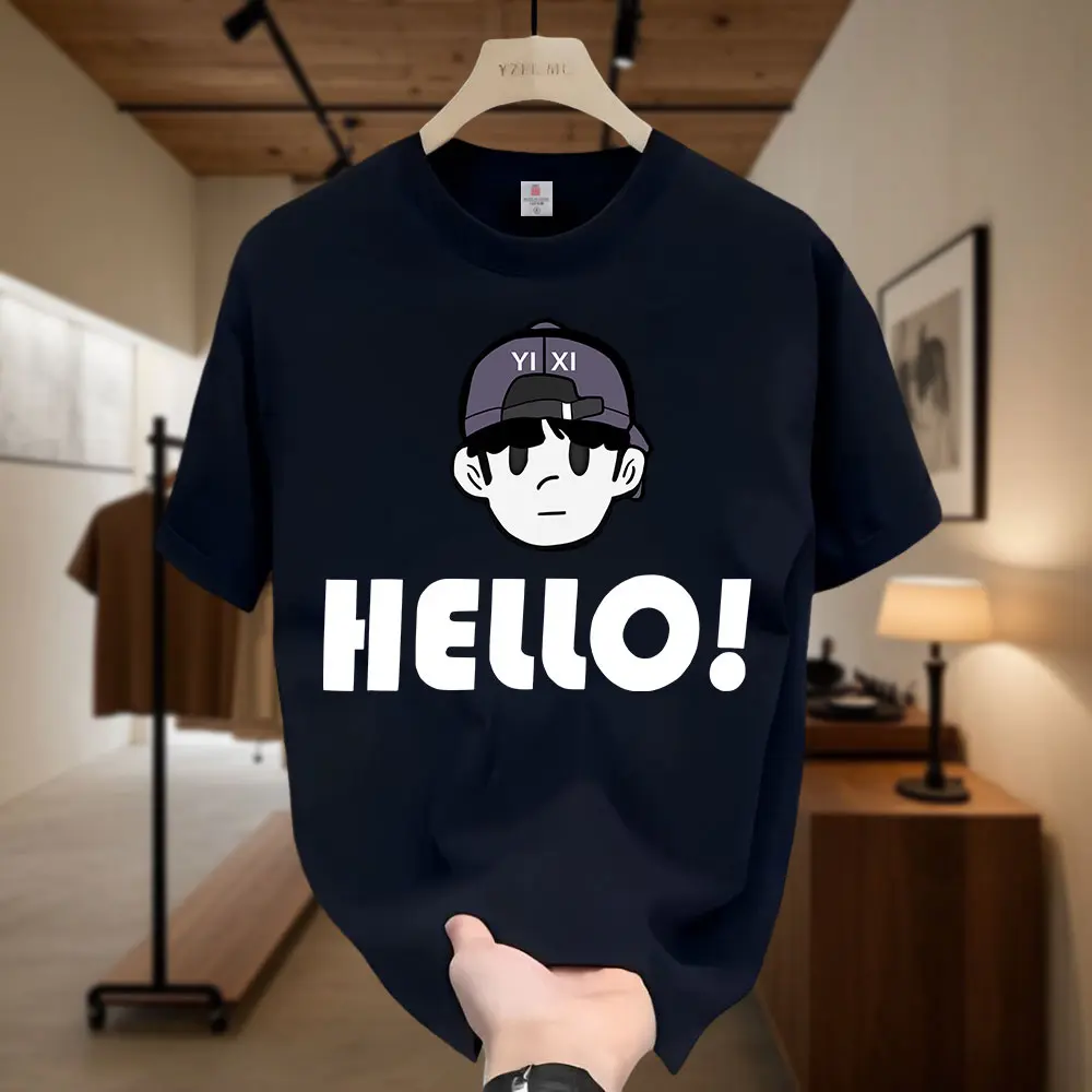 Casual Simple Hello Boy T-Shirt Men's Short Sleeves Trend Loose Plus Size Couple Oversize Top Unisex