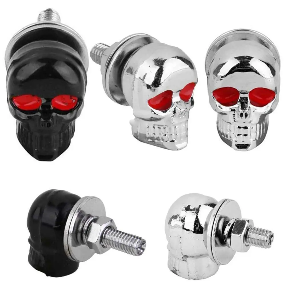 2Pcs Skull License Plate Frame Bolts Screws Fastener Cap Bolts Motorcycle Car Truck Auto #289192