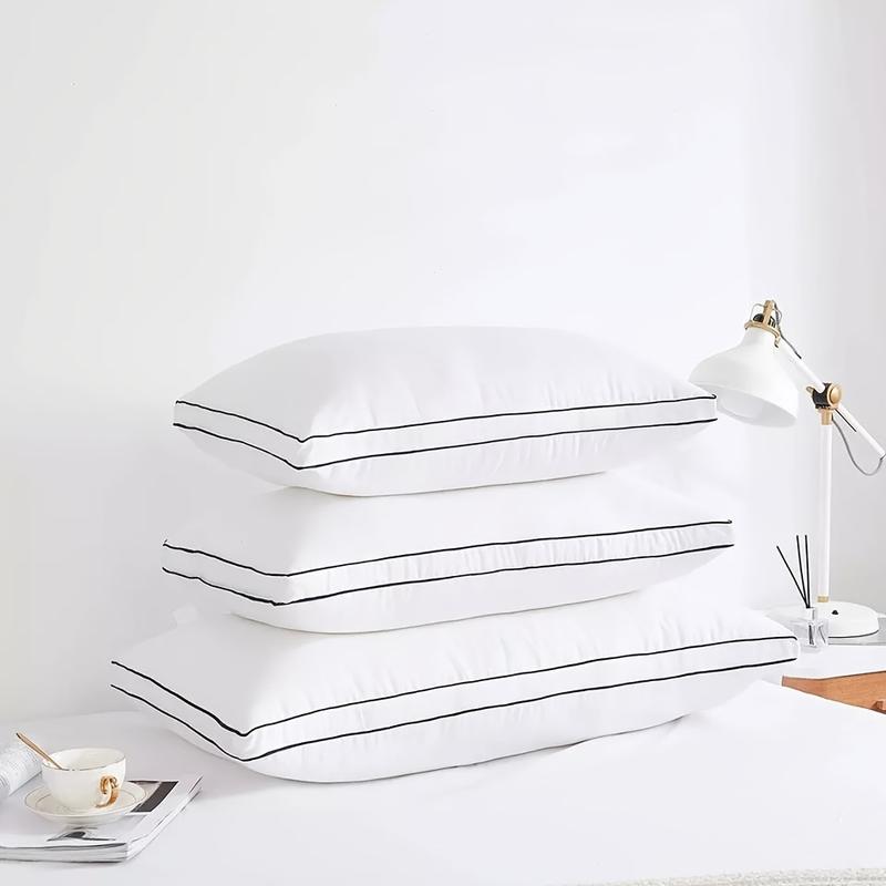 Product Introduction of 1pc Hotel Quality Gusseted Bed Pillow for Back, Stomach & Side Sleepers - Soft White Polyester with Black Piping, Machine Washable, Zipper Closure, Perfect for All Sleep Positions, Pillows for Sleeping 2