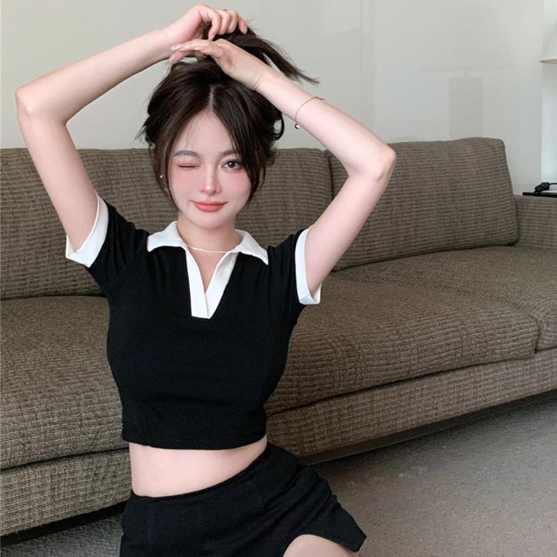 Áo thun thời trang bigsize nữ, Áo polo tay ngắn cổ bẻ form croptop chất borip thái mềm mịn - A41 Women Trắng