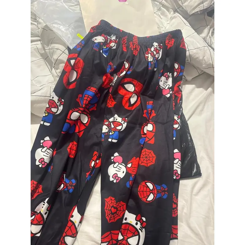 Quần Dài Ngủ, Thiết Kế Hello Kitty Và Người Nhện, Phong Cách Anime, Làm Bằng Bông, Quần ống rộng, Phong Cách Hoạt Hình, Mỏng, Thích Hợp Cho Quần Áo Đi Chơi Và Mặc Nhà, Quần Ngủ Nữ Women 3