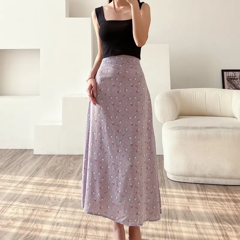 Rok Floral Skirt A Line / Maxi Skirt / Highwaist / Korean Skirt Crinkle Fit 2