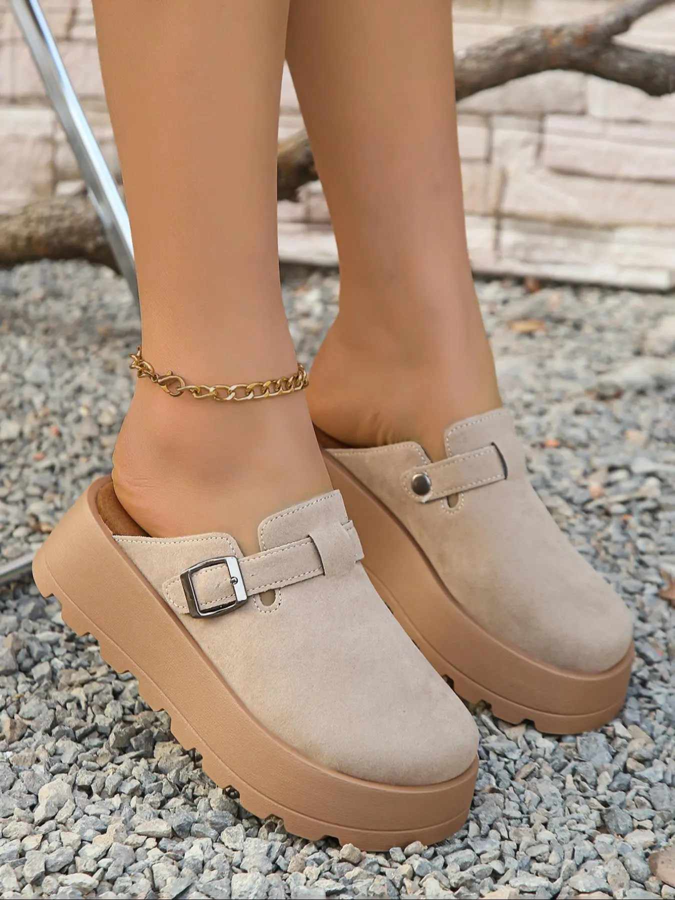 Women's Fashionable Solid Color Platform Sandals, Casual Comfortable Soft Sole Sandals for Beach, All-match Commuter Shoes for Work & Daily Wear, Girl, Thick Bottom Slippers, Suede Clog