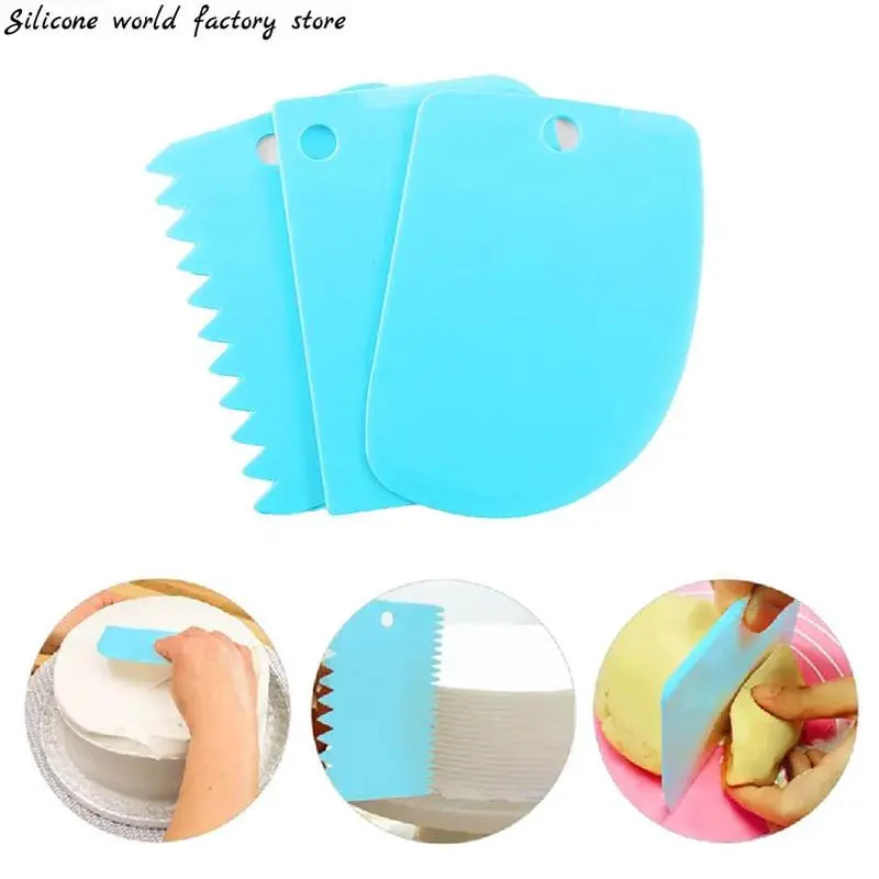 Silicone World 3 pcs/set dough cake cutter slicer spatula for cake cream scraper pasty cutters scraper DIY cake decorating tools