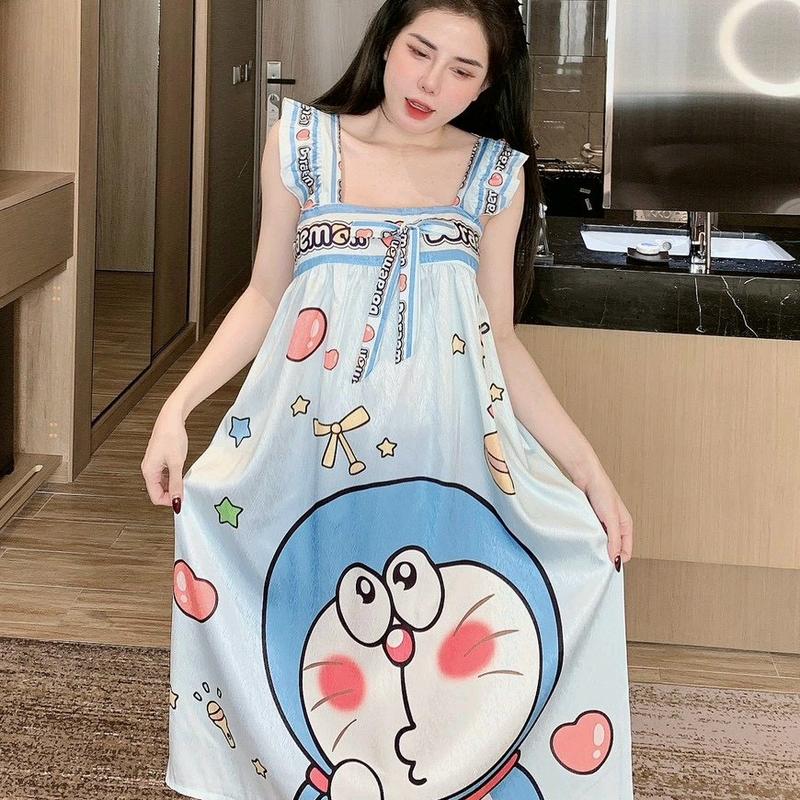 Đầm váy ngủ Bigsize ( 65_110kg) 2 dây cánh tiên lụa xước mềm mát thiết kế xòe rộng.váy đầm ngu dễ thương Nữ