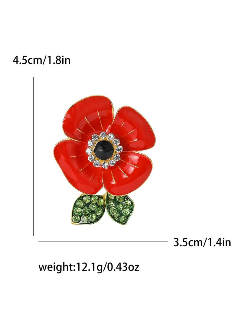 Product Introduction of Poppy Design Brooch, Fashionable Rhinestone Decorated Brooch for Women & Men, Enamel Pin Suitable Jewelry for Backpacks, Jeans, Scarves, Hats Decoration 5