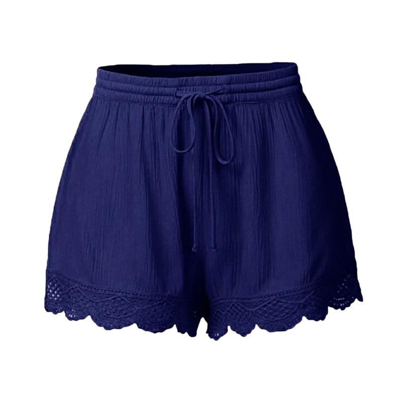 Mieeuo Women Summer Shorts Elastic Drawstring Waist Solid Color Lace Trim Shorts Loose Fit Elastic Tight Yoga Pants 5