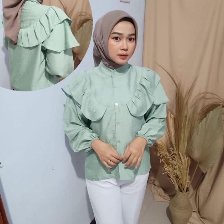 Blouse Rufle Polo Linen Rafella Atasan Wanita Baju Ruffle 4