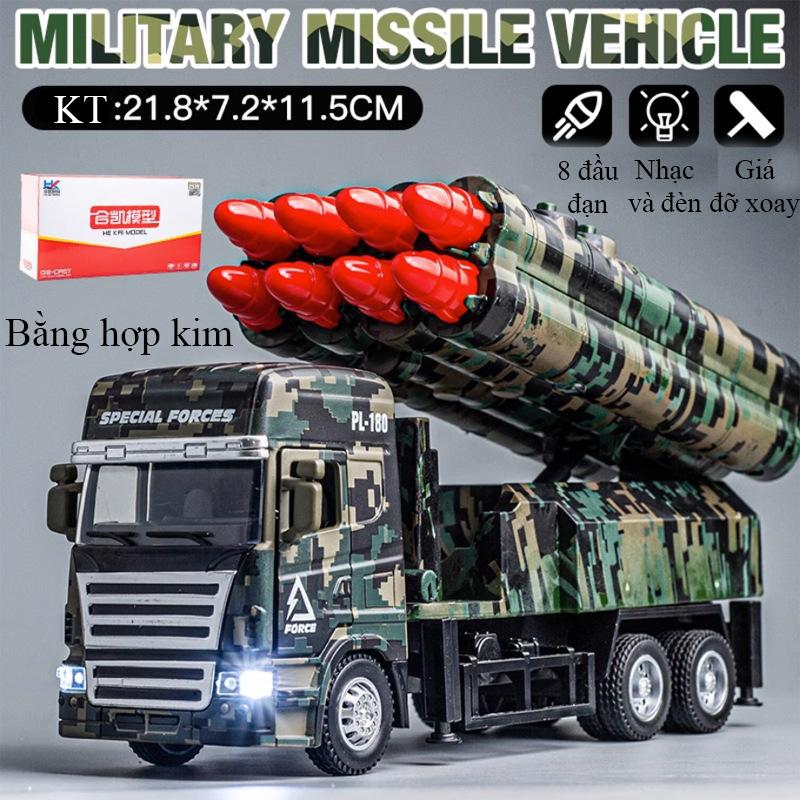 Đồ chơi mô hình xe tên lửa quân sự bằng hợp kim có nhạc và đèn phóng được 8 đầu đạn chạy cót Toy Pin