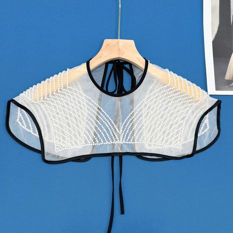 Product Introduction of New Organza Embroidery Women's Lace Collar Fake Collar Lace Up Shawl Dingzhu Shawl Collar Dress Blouse Decor 10
