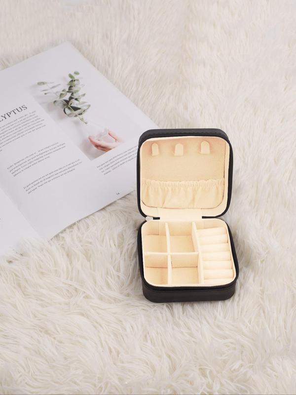 Portable Vacation Essentials Jewelry Storage Box with Zipper, Summer 2025 Square Multi-grid Travel Makeup Organizer, Women's Jewelry Bag 2