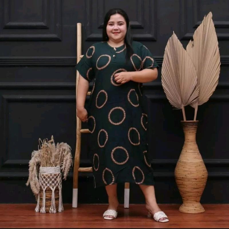 Daster Rayon Jumbo Ld 130 Kain Tebal Panjang 120 Busui Kancing Depan Motif Cincin 2
