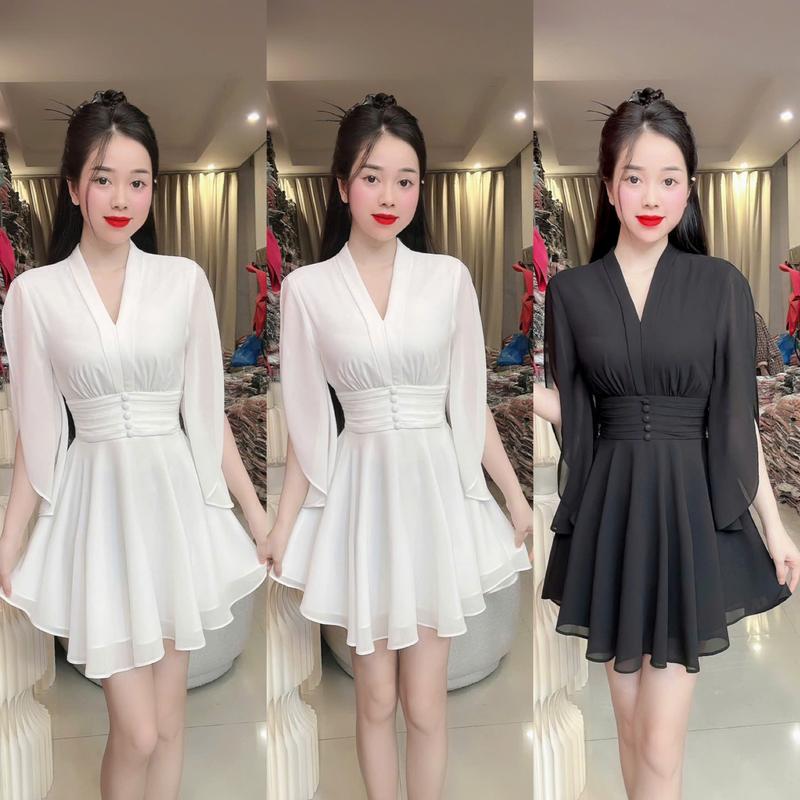   V76  Đầm thiết kế form xoè vải tơ mềm mặc mát đi chơi đi tiệc đều đẹp cổ V chiết eo tôn dáng tay cách điệu đầm xinh nhẹ nhàng by Thương Lê V76 