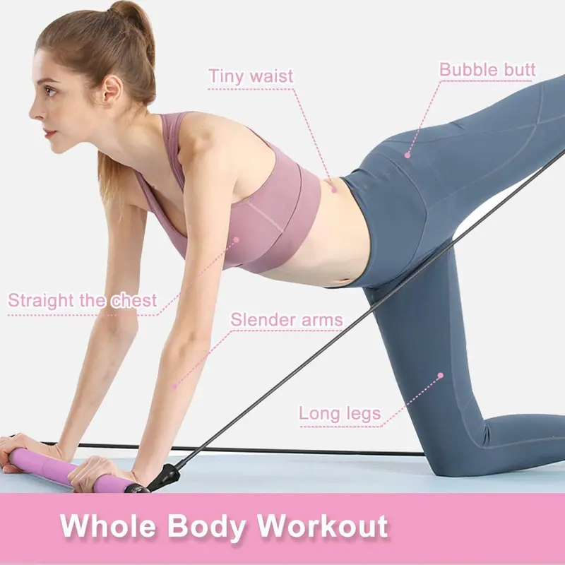 Yoga Pilates Resistance Band, Yoga Pilates Bar with Resistance Band, Full-body Fitness Elastic Resistance Rope Stick, Home Fitness Gym Bodybuilding Workout Equipment for Women, Back to School Essentials, Home Workout Stretching Equipment 5