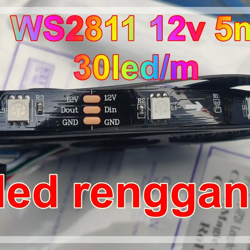 Led strip rgb ws2811 12v 5m 30led/m Indoor ip20 PCB tebal 2