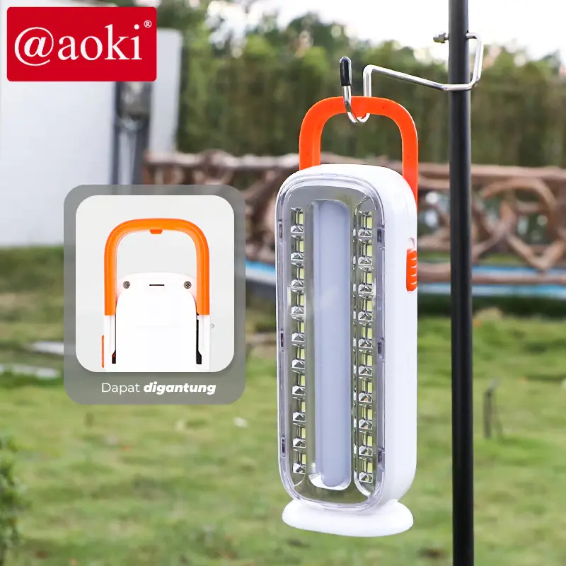 AOKI Lampu darurat baterai lithium 35SMD 20JAM USB-C baterai dapat diganti tube tahan lama 4
