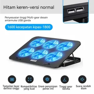 Cooling Pad Laptop Kipas Fan Pendingin Laptop Portable 6 Fan LED Silent Cooler  Aksesoris