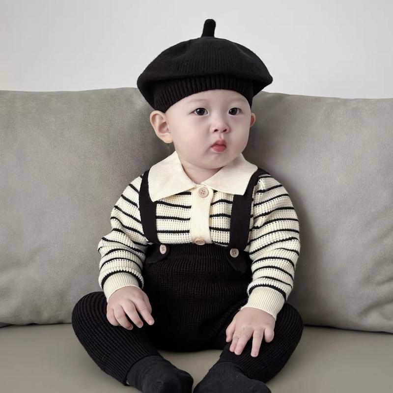 Set 3 món quần yếm áo kẻ và mũ nồi cho bé trai bé gái từ 3-13kg