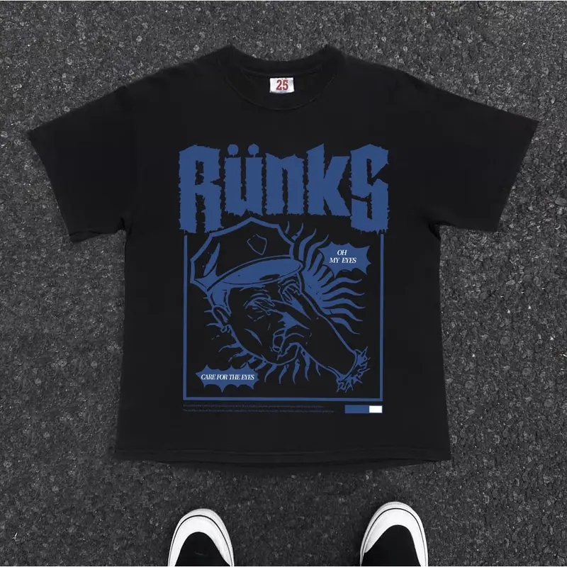 BOOMBAP American retro Style T-shirt Oversize Oh！ My eyes| Kaos Wanita Putih | Kaos pria dan wanita | Street Style 100%Cotton top Crew-neck fashion unisex T-shirt Menswear Top 5